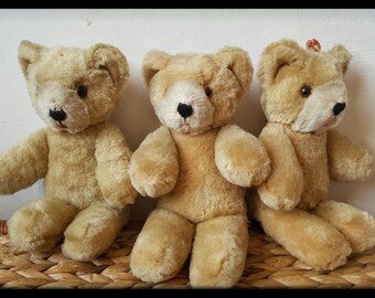 Vintage mohair teddy bears, Shanghai Dolls Factory teddy bear, Pure wool teddy bear, Vintage bear from 50s or 60s