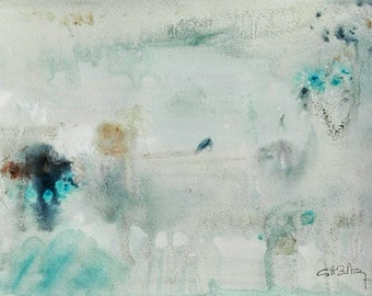 Original watercolor blurred blue and ochre