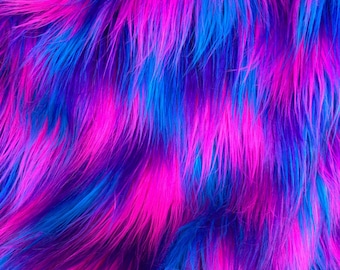 Cyber Pop - quality dense multi colour fluffy synthetic fur fabric - Long HALF