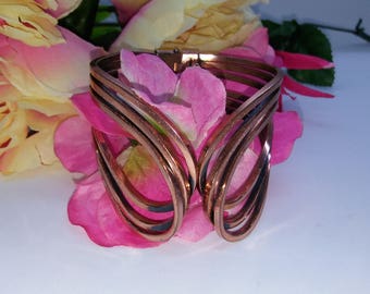 Vintage 70s Copper Designer Renoir hinged clamper cuff bracelet