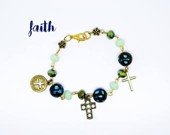 Sale--Christian Bracelet--One of a Kind--Trending--Contemporary Inspirational Jewelry--Cross--Faith--Hope--Boho--Bohemian--Hippie--Handmade