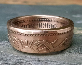 Bronze Coin Ring - 1954 Mexican 20 Centavos Coin Ring - Size: 8 1/2