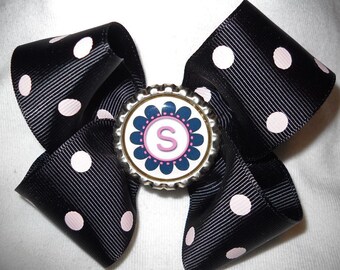 Black and White Polka Dot Boutique Haribow with Initial Bottlecap