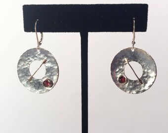 Sterling silver, 18 K Gold and Garnet Earrings