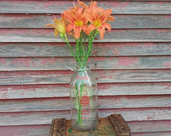 Vintage Milk Bottle One Quart Metal Handle Glass Milk Bottle