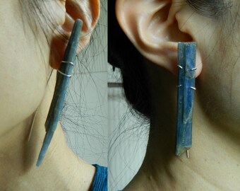 Raw Stone Raw Kyanite Earrings Raw Crystal Earrings Threader Earrings Sterling Silver Minimal Earrings Healing Crystals Earrings for her