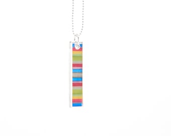 Barred Necklace striped multicolored resin and sterling silver --