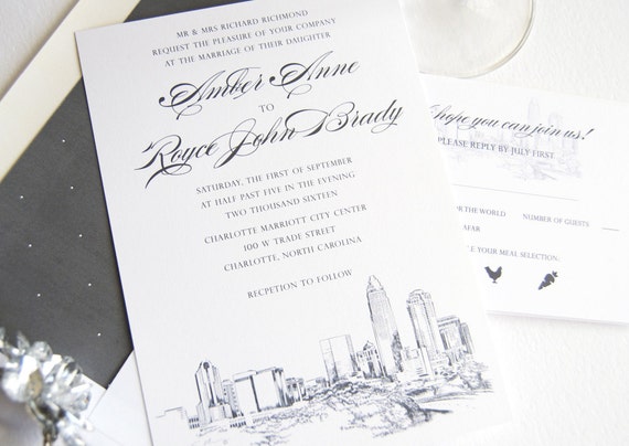 Charlotte Skyline Wedding Invitations Sold in Sets of 10