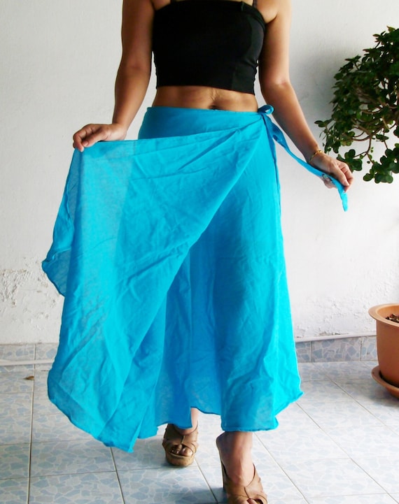 Cotton Wrap Skirt Sarong Tie Summer Sun Floaty Beach Blue