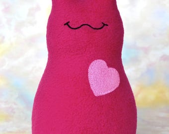 Handmade Slug Stuffed Animal, Rose Red, Medium Pink Fleece, Personalized Tag, Plush Kids Baby Toddler Doll Art Toy, Hug Me Slug, 9 inch