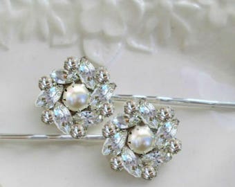 Pearl Crystal Wedding hair pins, Bridal Hair Clips, Wedding Hair Accessory, Bridesmaid Hair, wedding accessories, Ivory Pearl, Dazzle