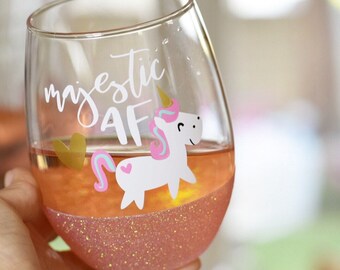 Majestic AF Unicorn Glitter Wine Glass - Unicorn Wine Glass - Unicorn Party Decorations - Unicorn Accessories - Unicorn Gift - Unicorn Cup