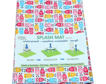 Highchair Mat / High chair Mat Splash Mat waterproof laminated cotton pink owls