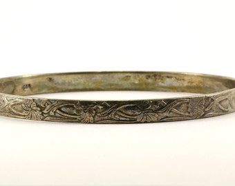 Vintage Floral Design Bangle Bracelet 925 Sterling Silver BR 2195