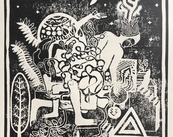 8.5 x 11 linocut print