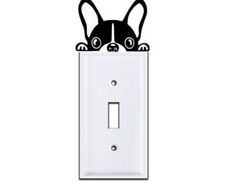 Puppy Light Switch Cover Decal | Dog Light Switch Cover Decal | Boston Terrier Decal | Funny Dog Decal | Lightswitch Decal | Puppy Decal