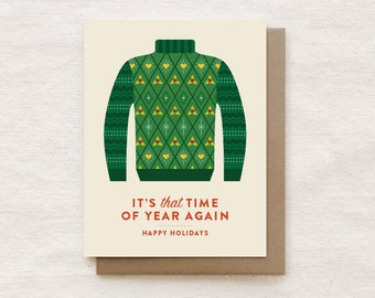 Ugly Christmas Sweater Card, Funny Christmas Card, Funny Holiday Card, Happy Holidays, Card for Family, Card for Friend - Turtleneck