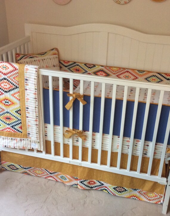 Denim Blue and Gold Rustic Crib Bedding Set Deposit