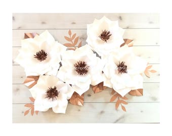 White and copper paper flower set