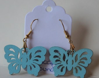 Pretty blue wooden butterfly earrings