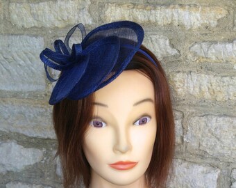 Blue Wedding fascinator navy blue wedding hat cocktail hat statement hat Derby dark blue races hat christening hat tea party fascinator