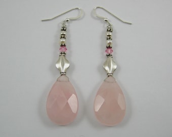 Rose Quartz and Swarovski Earrings (E57)