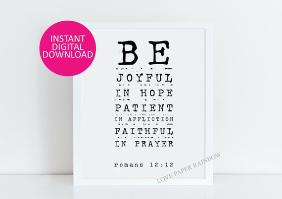 christian gift bible verse wall art printable Be joyful in Hope Romans 12:12 printable christian wall art baptism gift digital download