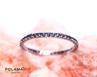 Sapphire Eternity Ring . Wedding Band . Stacking Ring . Full 3/4 Half Eternity 18k or 14k Gold . Blue Sapphire Band . Yellow White Rose Gold