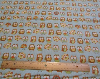 Blue Striped Owl Wooldland Cotton Fabric by the Yard