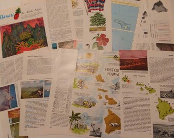 Vintage Encylopedia Pages about HAWAII, for Junk Journals, Collage Art, inspiration Journals, Smash Books, Vacation, Wedding Honeymoon