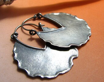 Large Silver Hoop Earrings, Fire Walker Rustic Earrings, Big Sterling Silver Hoops Argentium Earrings, Silversmith Jewelry, Artisan Jewelry