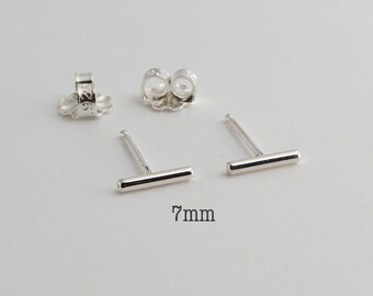 7mm Tiny Bars, Silver Bar Earrings, Bar Studs, Sterling Studs, Handmade Studs, Bar Studs, Silver Stick, Line Earrings 7 x 1.3mm