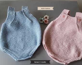Hand Knitted Baby Romper 0 - 3 months.