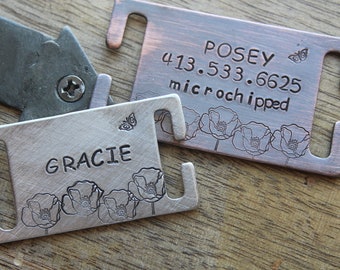 Custom Pet ID Quiet Tag, Slide On Dog ID Tag, Personalized Dog ID Tag, The Quiet Poppy, Poppies, Flower Tag