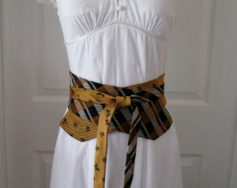 OOAK Orange and Black Womens Obi Belt Upcycled from Men's Neckties