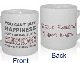 Happiness Range Rover Personalised Car Lover Cars Enthusiast Mug - Personalised with a message.