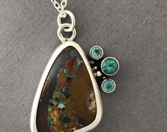 Boulder Opal , apatite , pendant , handmade