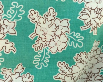 Vintage Aqua Floral Feedsack - Antique Sewing Material in Aqua, Fabric Yardage, Large Piece of Antique Sewing + Home Decor Fabric, 46" X 22"