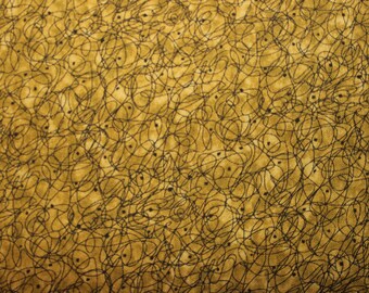 42 X 70 Black Scribble Print on Olive Green Background Cotton Fabric Remnant