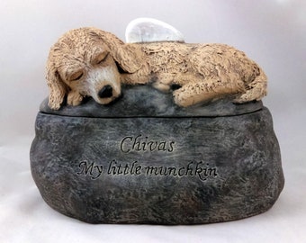 Ceramic Engraved Poodle Mix Painted Cremation Urn - hand made pet urn