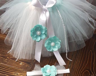 Teal/Ivory Tutu & Bow Set