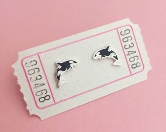 Tiny Orca Earrings - Hard Enamel Stud Earrings