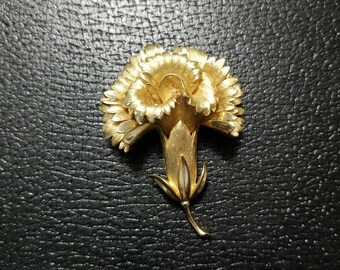 Crown Trifari Carnation Flower Gold Brooch