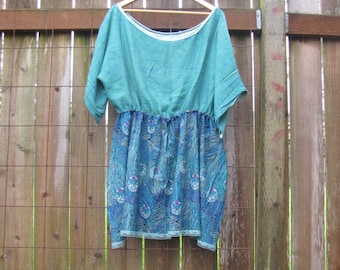 Upcycled Wide Neck Tunic Mini Dress/ Funky Eco Tree Dress XXL Plussize Women's Clothing