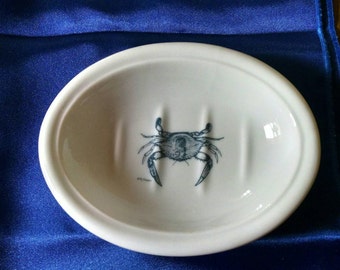 Blue Crab Soap Dish, porcelain