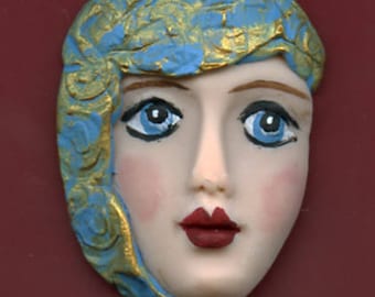 Polymer Clay One of a Kind Detailed Face Cab with texture Un Drilled NFH 1