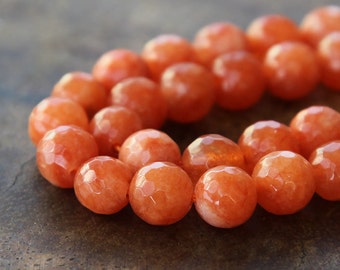 Dyed Jade Beads, Carrot Orange, 8mm Faceted Round - 15 Inch Strand - eJFR-R09-8