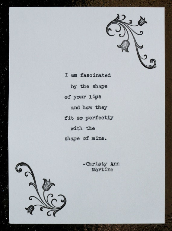 Discount Item - Gift for Girlfriend or Boyfriend - Fascinated Short Love Saying Hand Typed by Poet - Flower Stamp Design