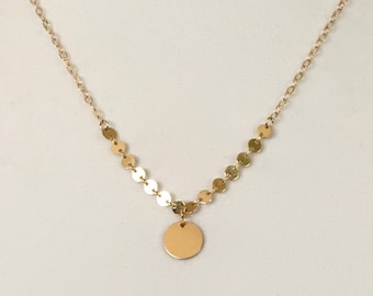Gold Disc Necklace, Gold Circle Necklace, Gold Disc, Disc Chain
