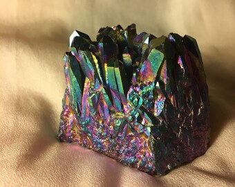 Rainbow Titanium Aura Quartz Crystal Cluster Specimen • Chakra || Reiki || Spiritual Healing - Wiccan • Altar Space • Love - 90 grams